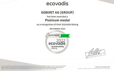 Grupo Geberit, una vez más el premio más alto en el rating de sostenibilidad de la agencia EcoVadis